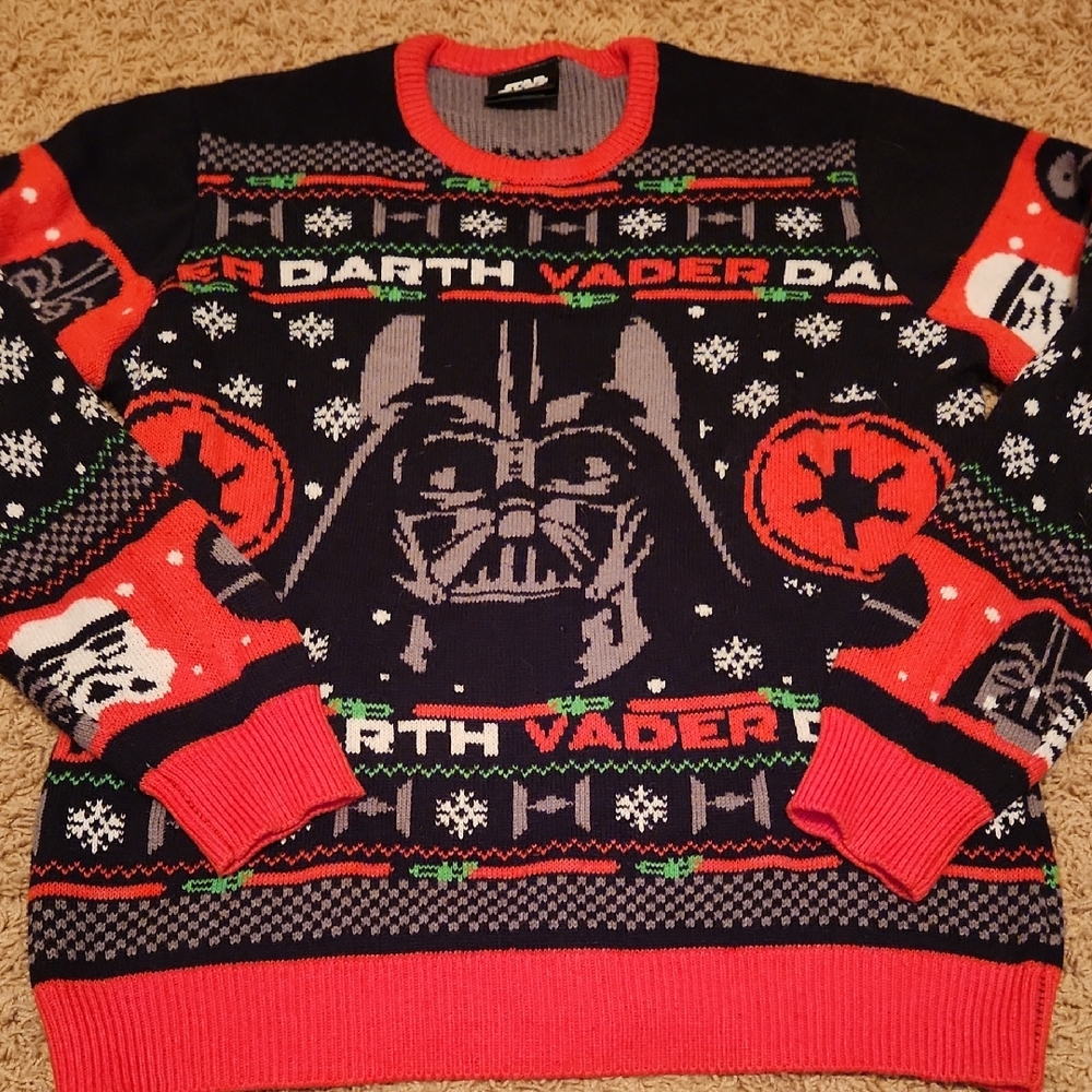 Star Wars Darth Vader Men's Winter Ugly Christmas Sweater - Black and Red